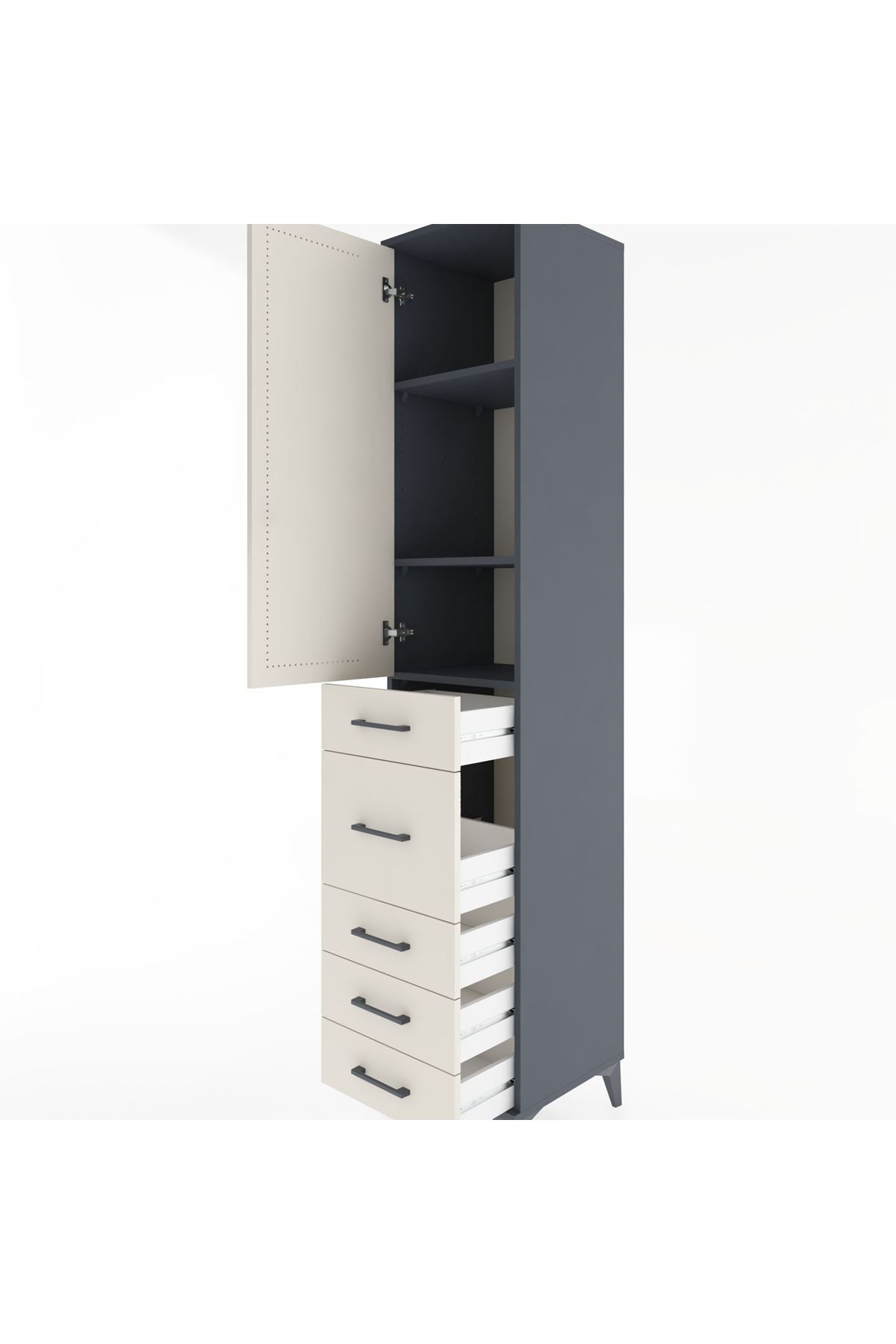 Hyperion Dolap 3 Raflı 5 Çekmeceli Tek Kapaklı 44x44x221 Antrasit-Aytaşı