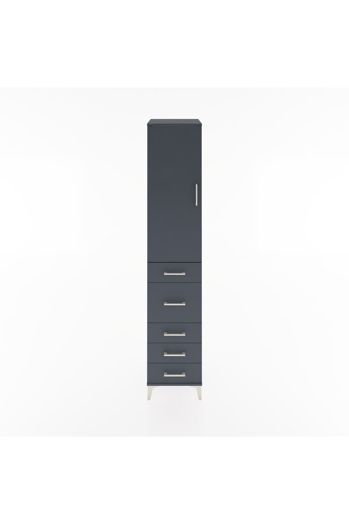 Hyperion Dolap 3 Raflı 5 Çekmeceli Tek Kapaklı 44x44x221 Antrasit-Antrasit