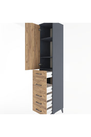 Hyperion Dolap 3 Raflı 5 Çekmeceli Tek Kapaklı 44x44x221 Antrasit-Çam