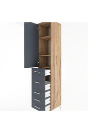 Hyperion Dolap 3 Raflı 5 Çekmeceli Tek Kapaklı 44x44x221 Çam-Antrasit