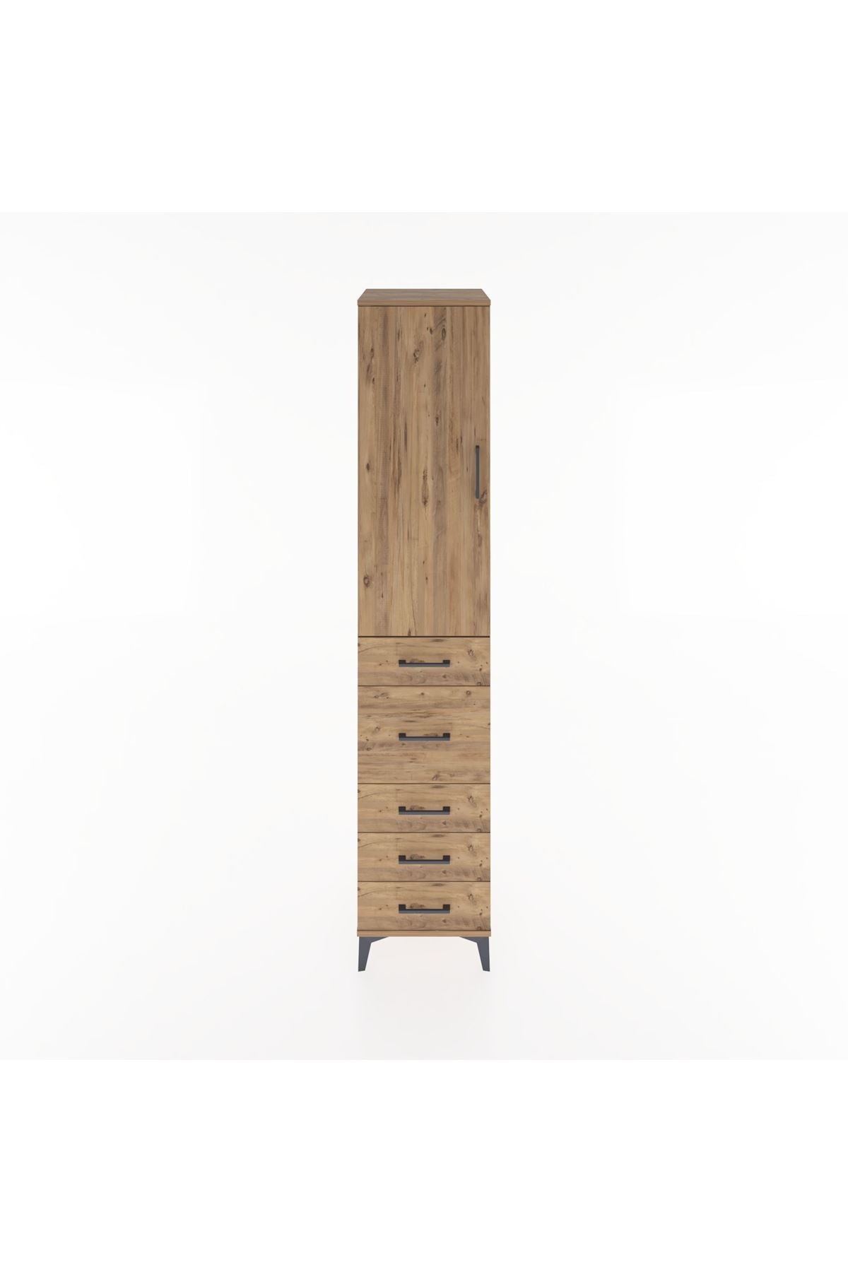 Hyperion Dolap 3 Raflı 5 Çekmeceli Tek Kapaklı 44x44x221 Çam-Çam