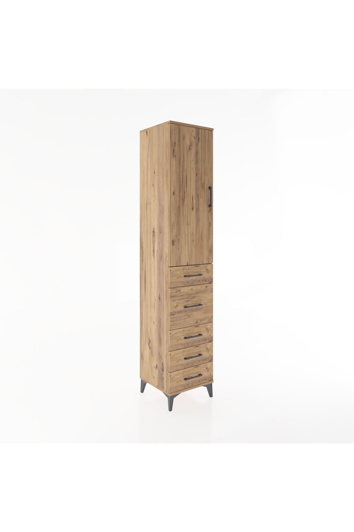 Hyperion Dolap 3 Raflı 5 Çekmeceli Tek Kapaklı 44x44x221 Çam-Çam