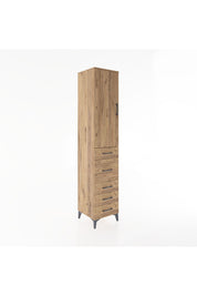 Hyperion Dolap 3 Raflı 5 Çekmeceli Tek Kapaklı 44x44x221 Çam-Çam