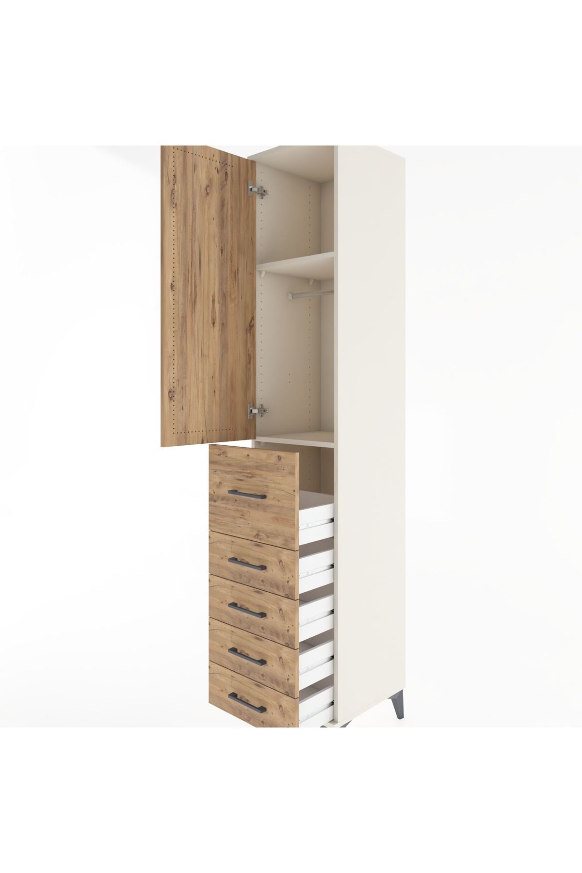 Hyperion Dolap 2 Raflı 5 Çekmeceli Tek Askılı 44x44x221 Aytaşı-Çam