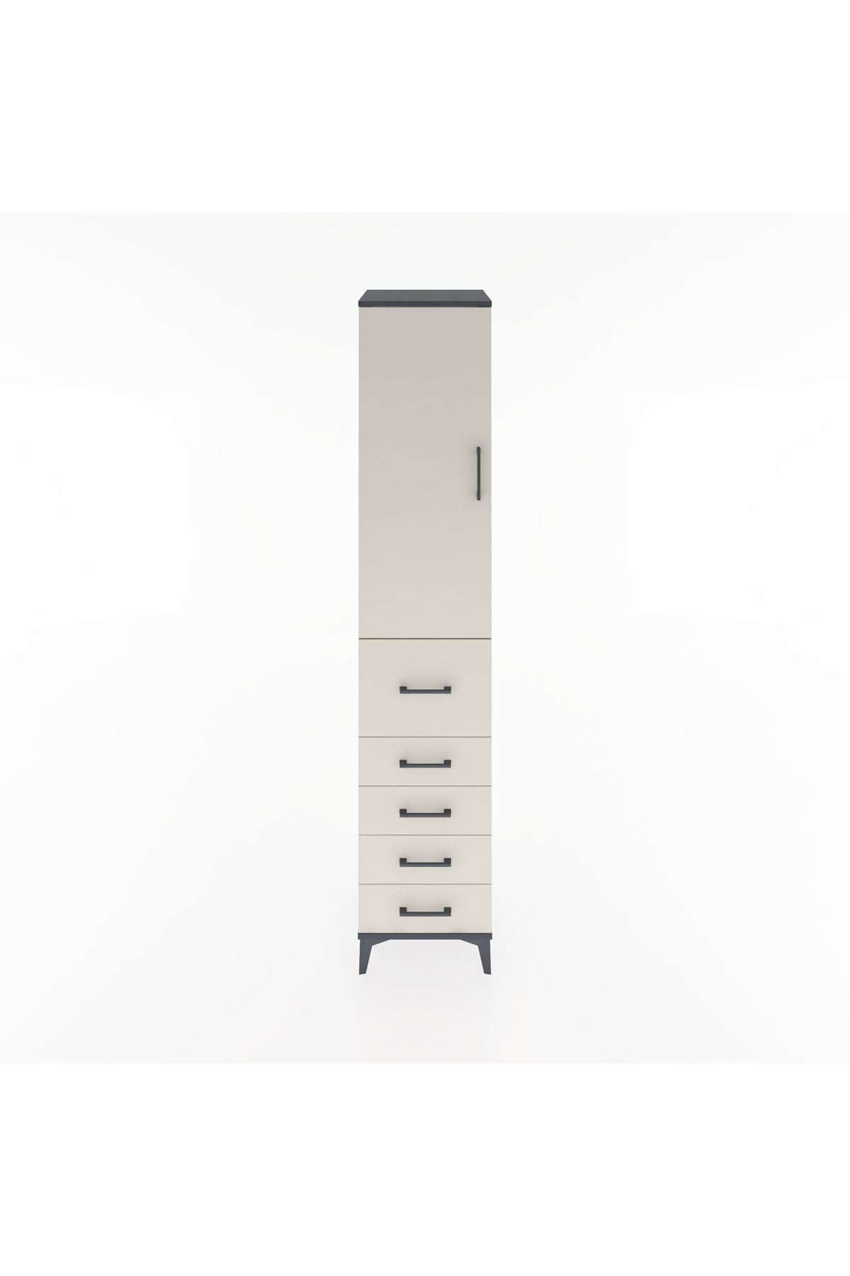 Hyperion Dolap 2 Raflı 5 Çekmeceli Tek Askılı 44x44x221 Antrasit-Aytaşı