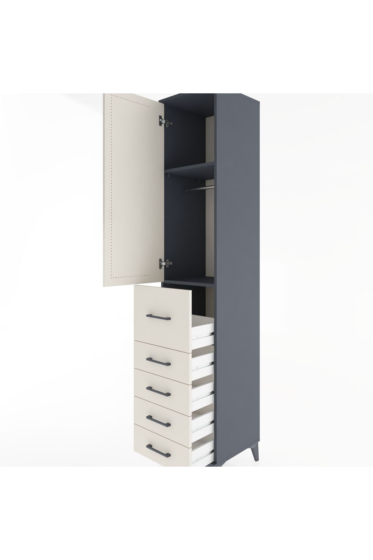 Hyperion Dolap 2 Raflı 5 Çekmeceli Tek Askılı 44x44x221 Antrasit-Aytaşı