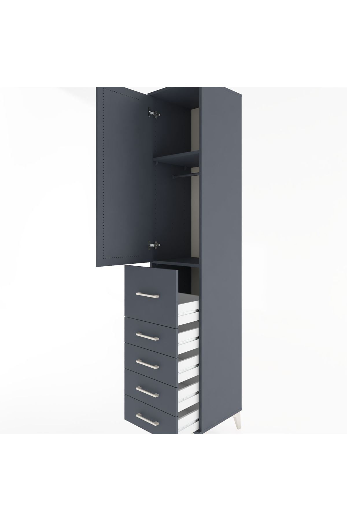 Hyperion Dolap 2 Raflı 5 Çekmeceli Tek Askılı 44x44x221 Antrasit-Antrasit