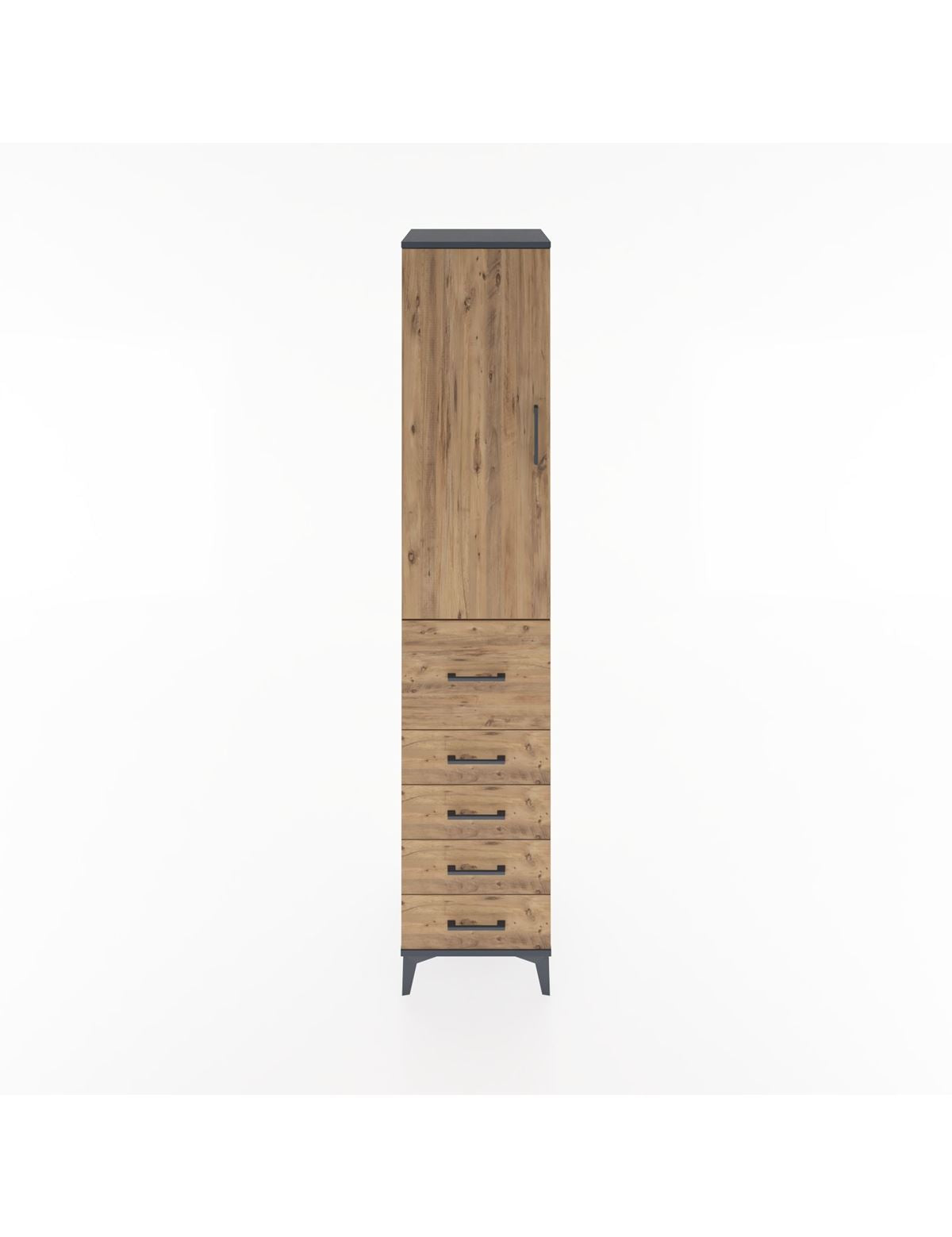 Hyperion Dolap 2 Raflı 5 Çekmeceli Tek Askılı 44x44x221 Antrasit-Çam