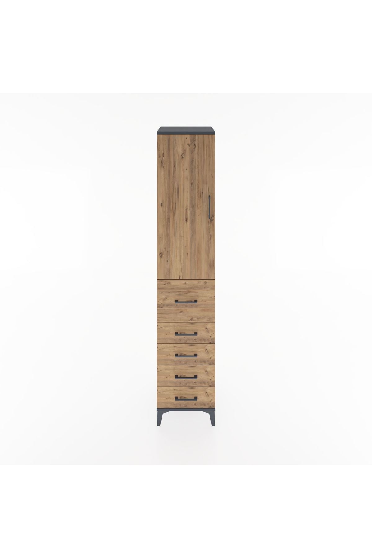 Hyperion Dolap 2 Raflı 5 Çekmeceli Tek Askılı 44x44x221 Antrasit-Çam