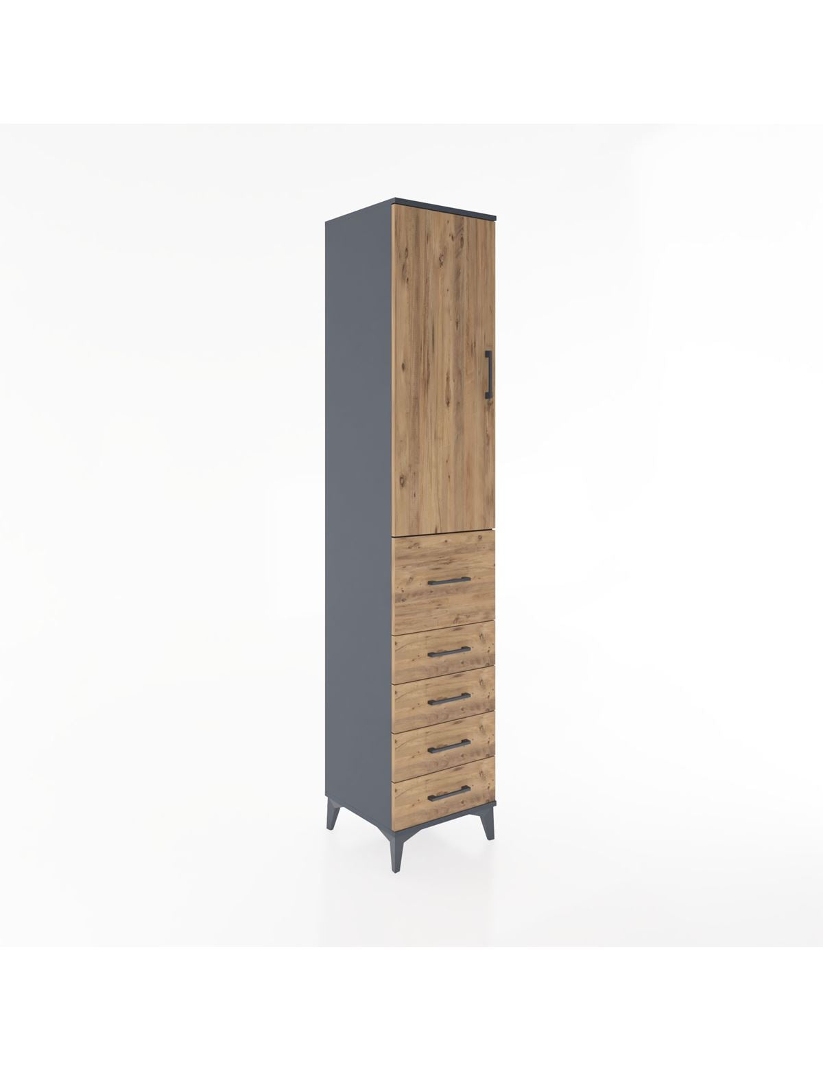 Hyperion Dolap 2 Raflı 5 Çekmeceli Tek Askılı 44x44x221 Antrasit-Çam