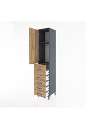 Hyperion Dolap 2 Raflı 5 Çekmeceli Tek Askılı 44x44x221 Antrasit-Çam