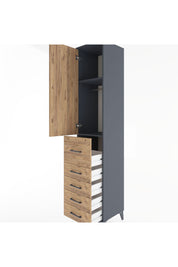 Hyperion Dolap 2 Raflı 5 Çekmeceli Tek Askılı 44x44x221 Antrasit-Çam