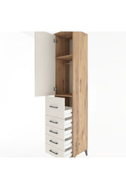 Hyperion Dolap 2 Raflı 5 Çekmeceli Tek Askılı 44x44x221 Çam-Aytaşı