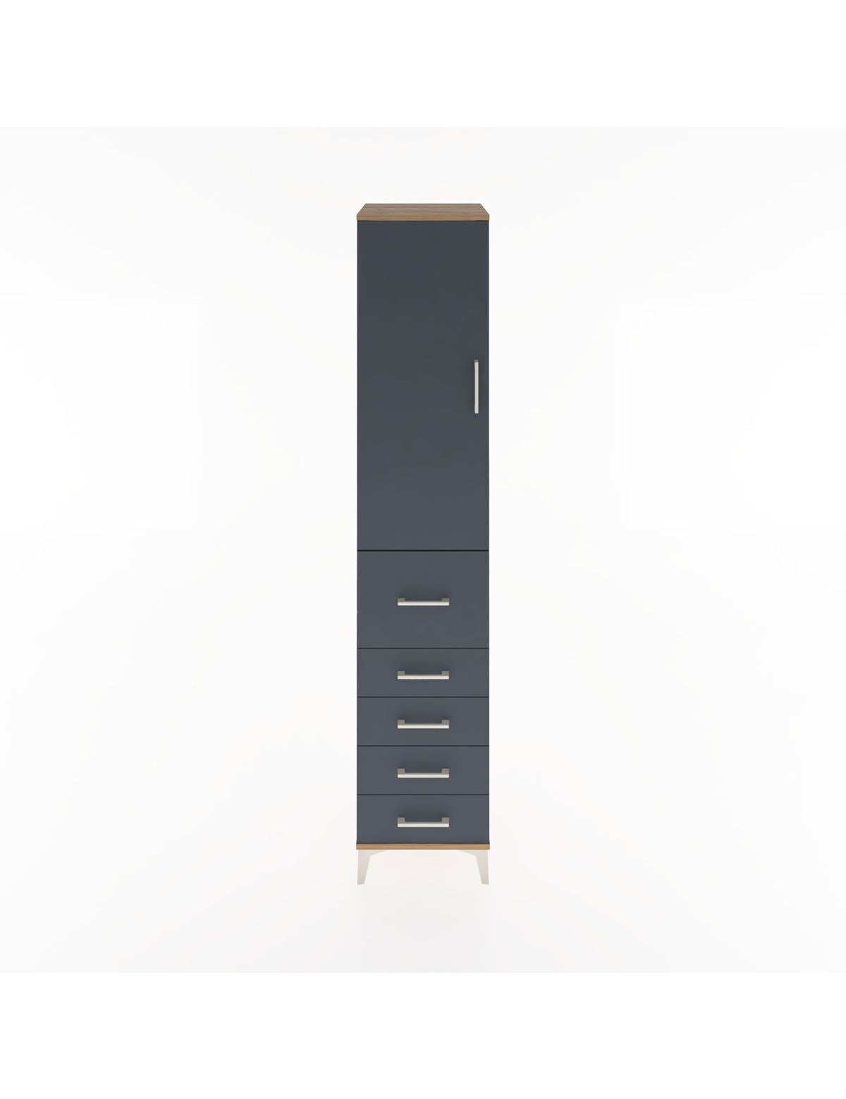 Hyperion Dolap 2 Raflı 5 Çekmeceli Tek Askılı 44x44x221 Çam-Antrasit