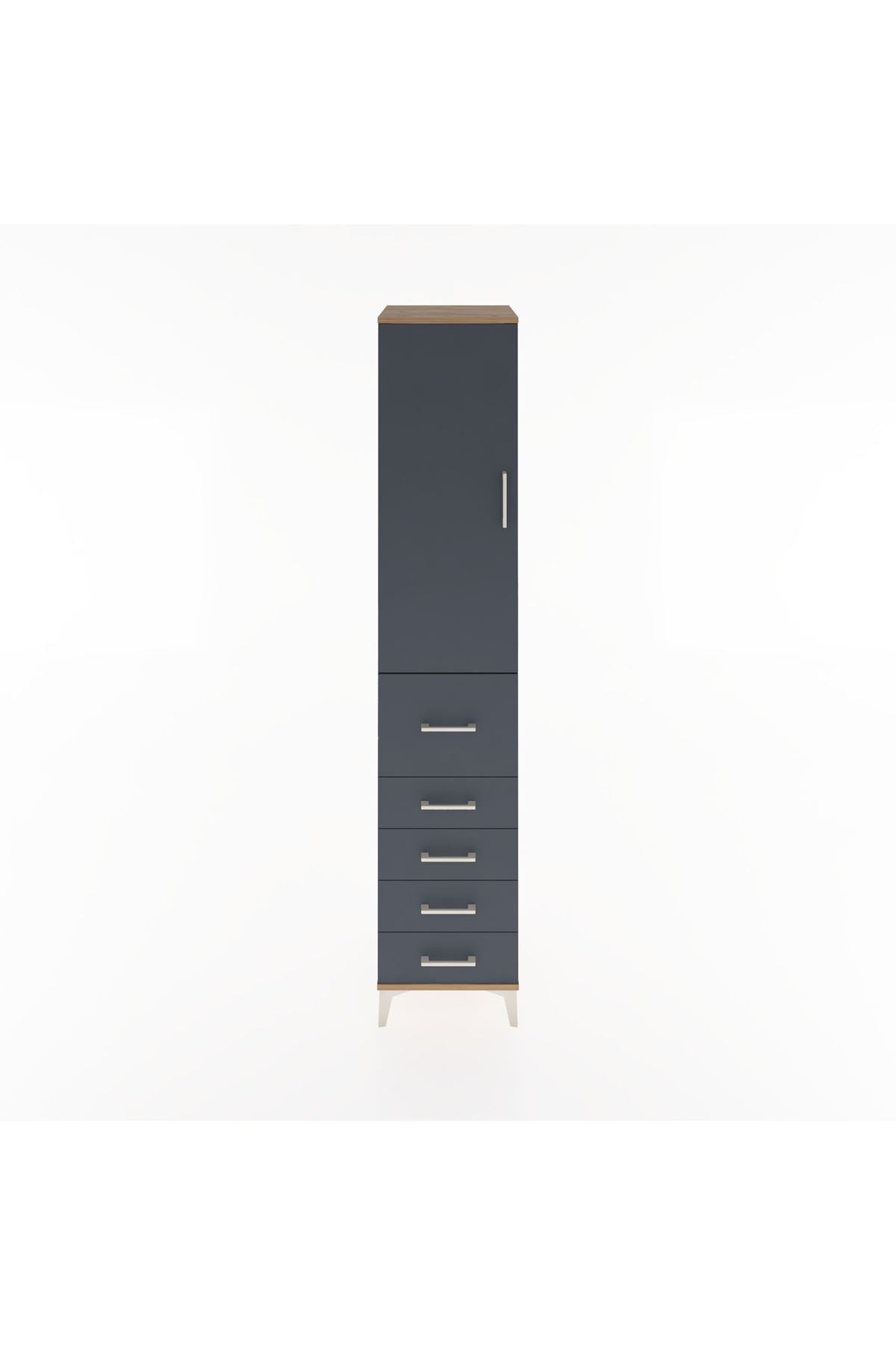 Hyperion Dolap 2 Raflı 5 Çekmeceli Tek Askılı 44x44x221 Çam-Antrasit