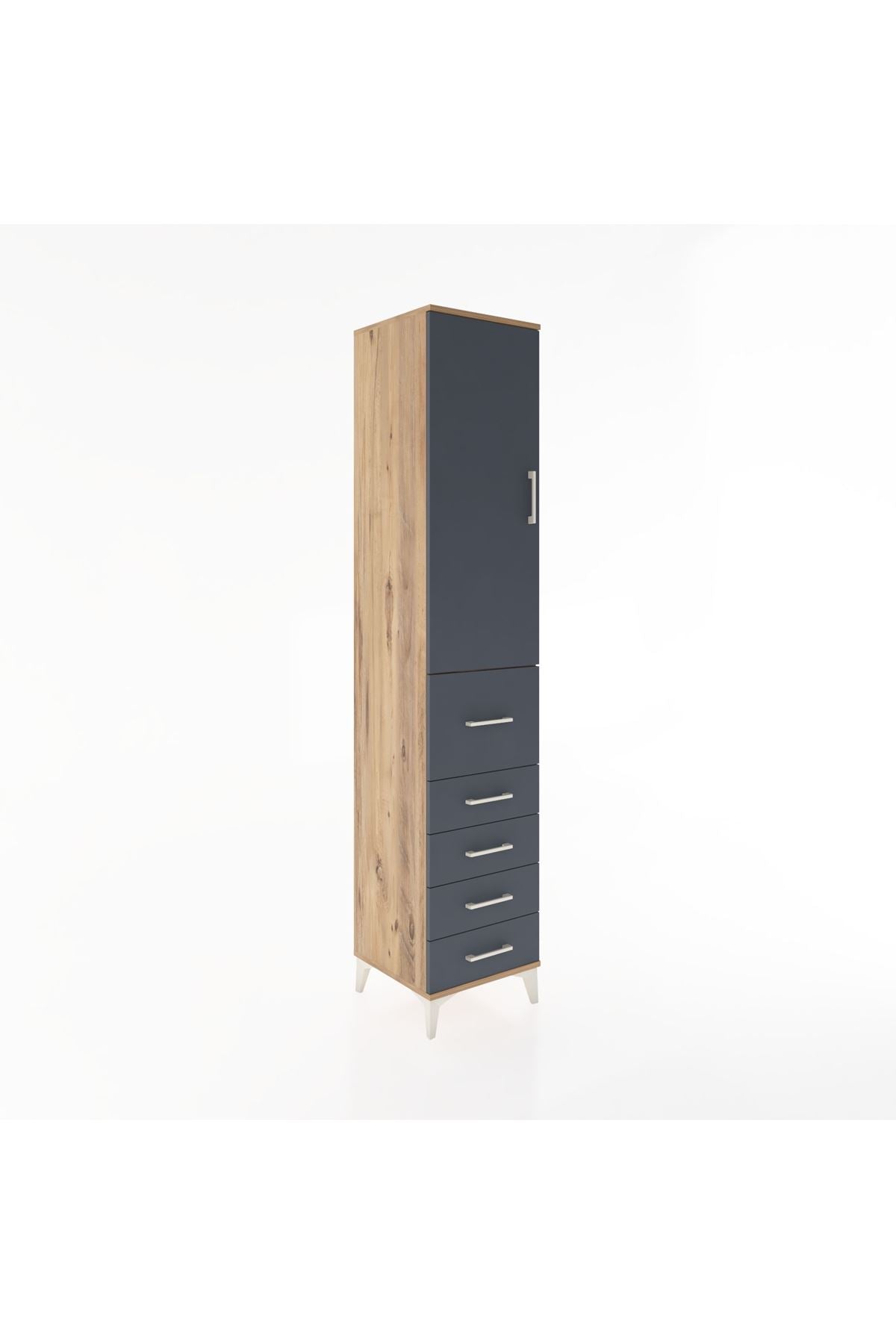 Hyperion Dolap 2 Raflı 5 Çekmeceli Tek Askılı 44x44x221 Çam-Antrasit