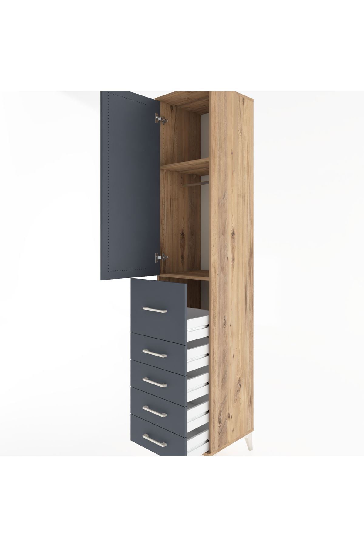 Hyperion Dolap 2 Raflı 5 Çekmeceli Tek Askılı 44x44x221 Çam-Antrasit