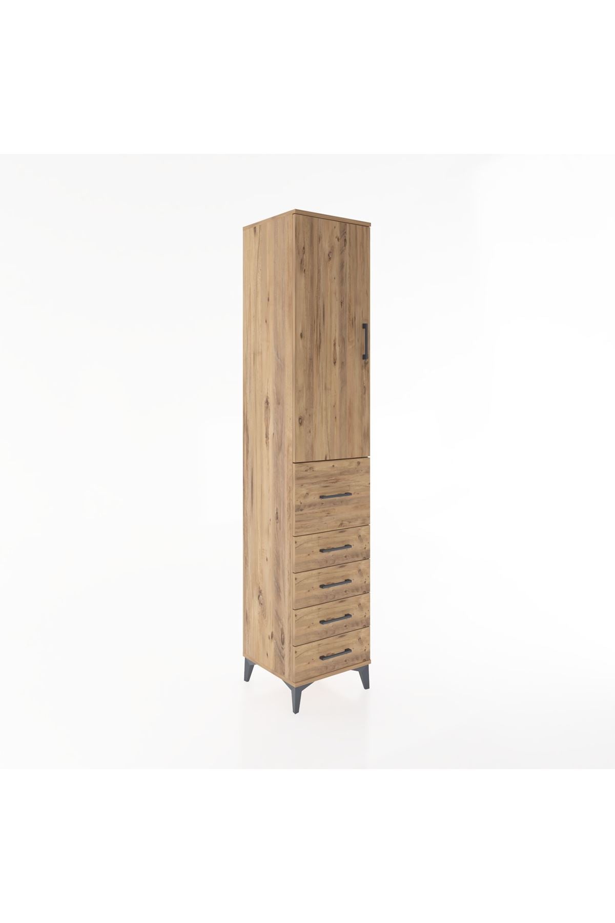 Hyperion Dolap 2 Raflı 5 Çekmeceli Tek Askılı 44x44x221 Çam-Çam