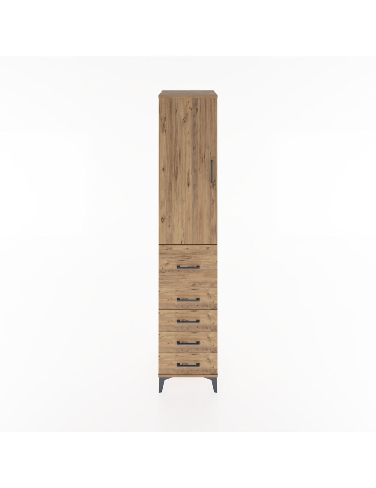 Hyperion Dolap 2 Raflı 5 Çekmeceli Tek Askılı 44x44x221 Çam-Çam