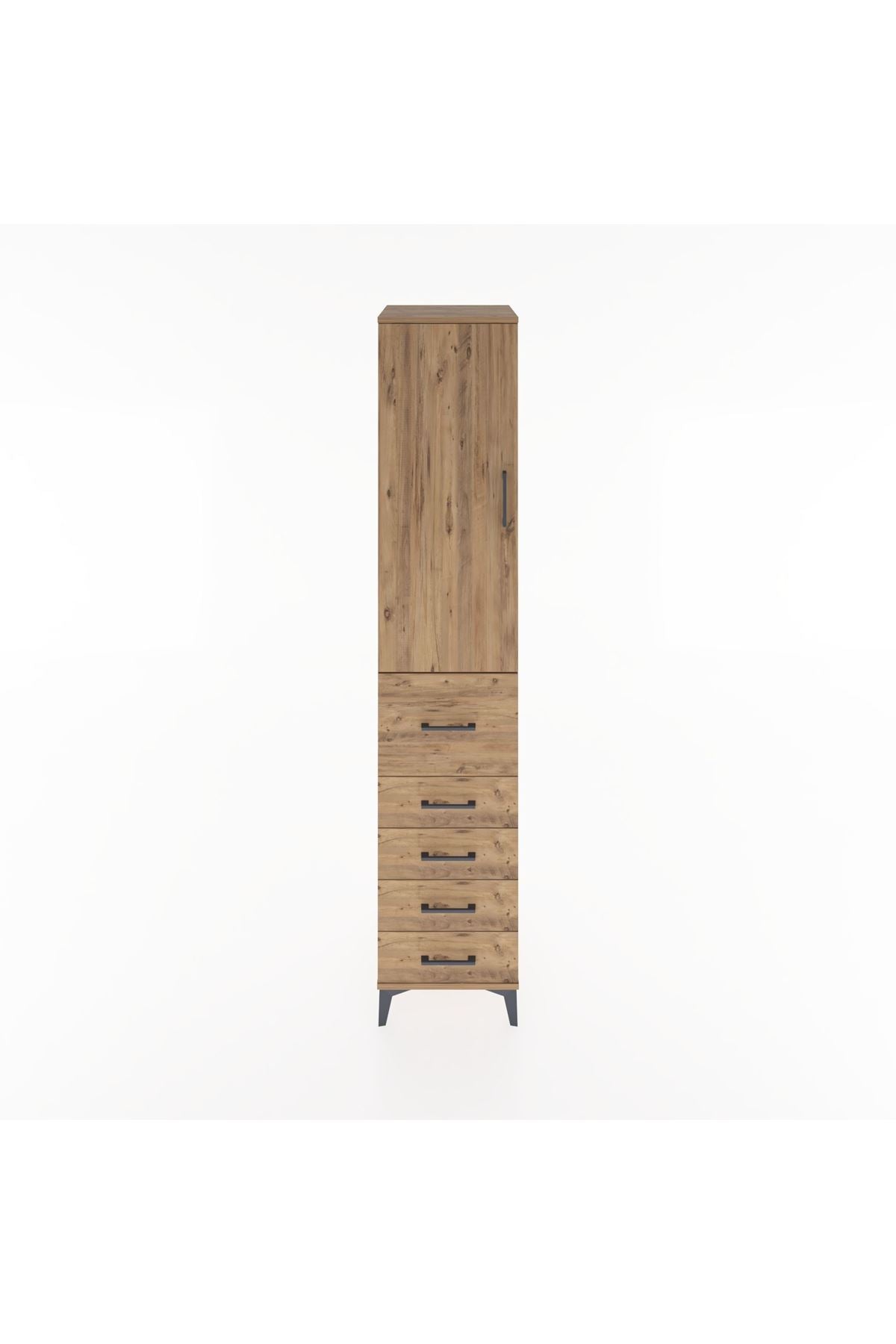 Hyperion Dolap 2 Raflı 5 Çekmeceli Tek Askılı 44x44x221 Çam-Çam