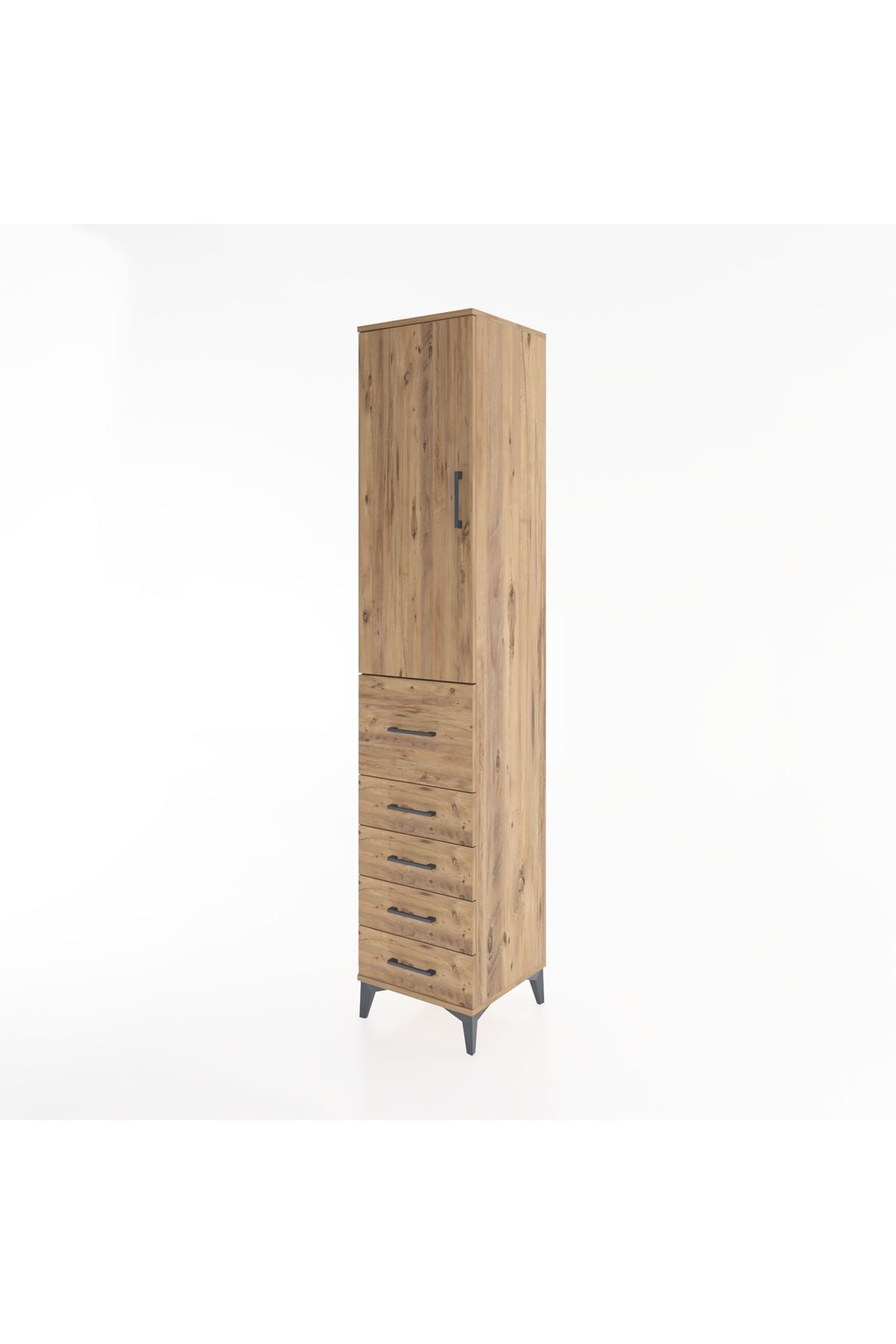 Hyperion Dolap 2 Raflı 5 Çekmeceli Tek Askılı 44x44x221 Çam-Çam