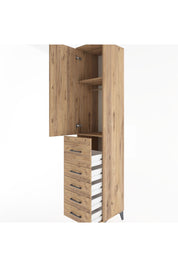 Hyperion Dolap 2 Raflı 5 Çekmeceli Tek Askılı 44x44x221 Çam-Çam