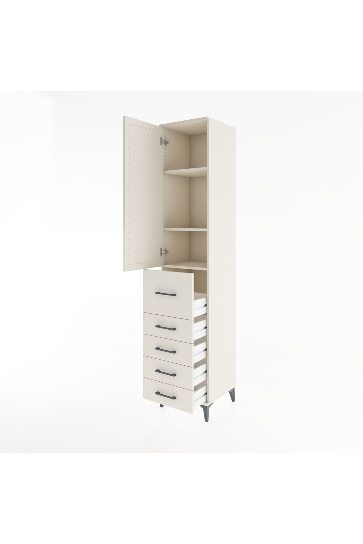 Hyperion Dolap 3 Raflı 5 Çekmeceli Tek Kapaklı 44x44x221 Aytaşı-Aytaşı