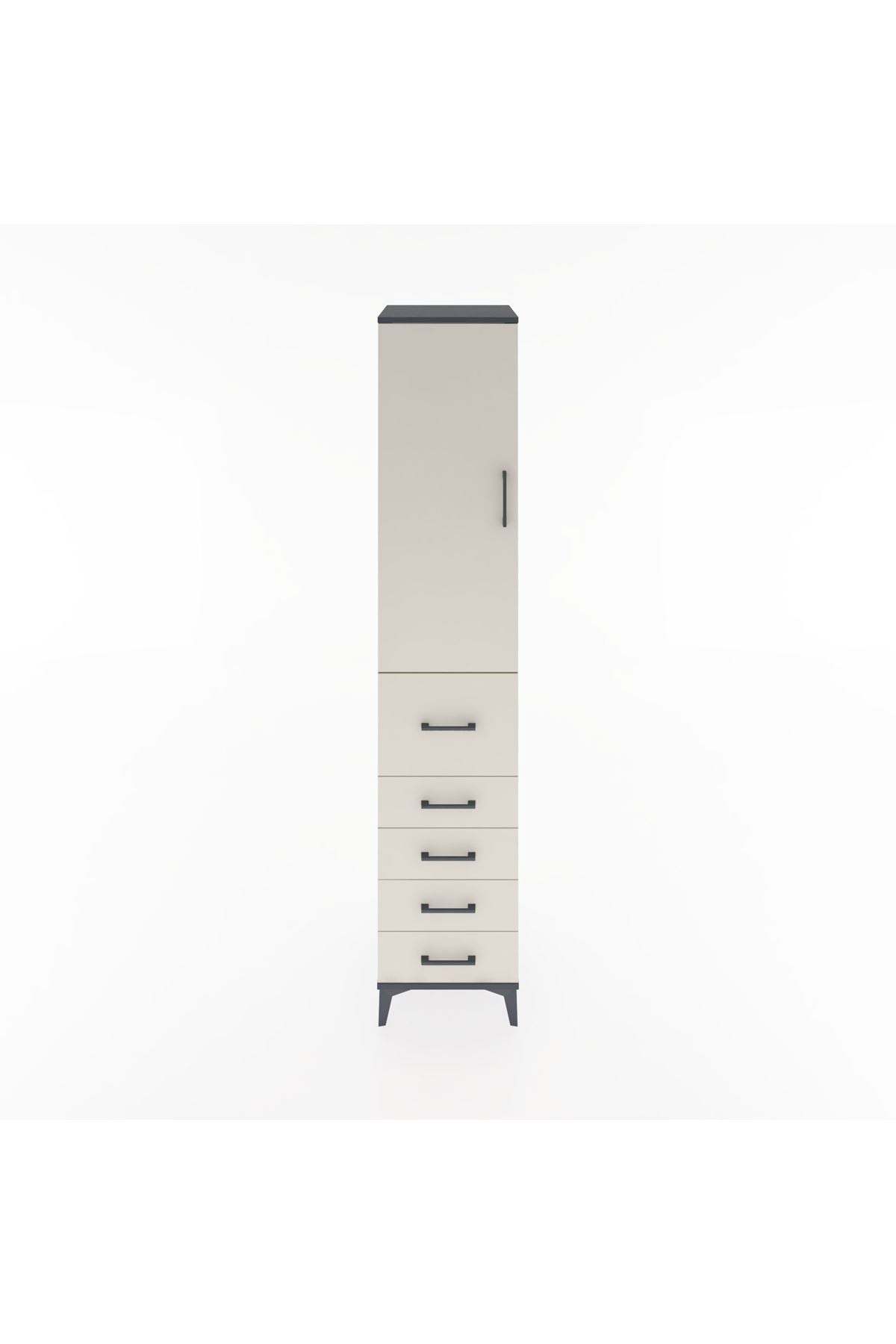 Hyperion Dolap 3 Raflı 5 Çekmeceli Tek Kapaklı 44x44x221 Antrasit-Aytaşı