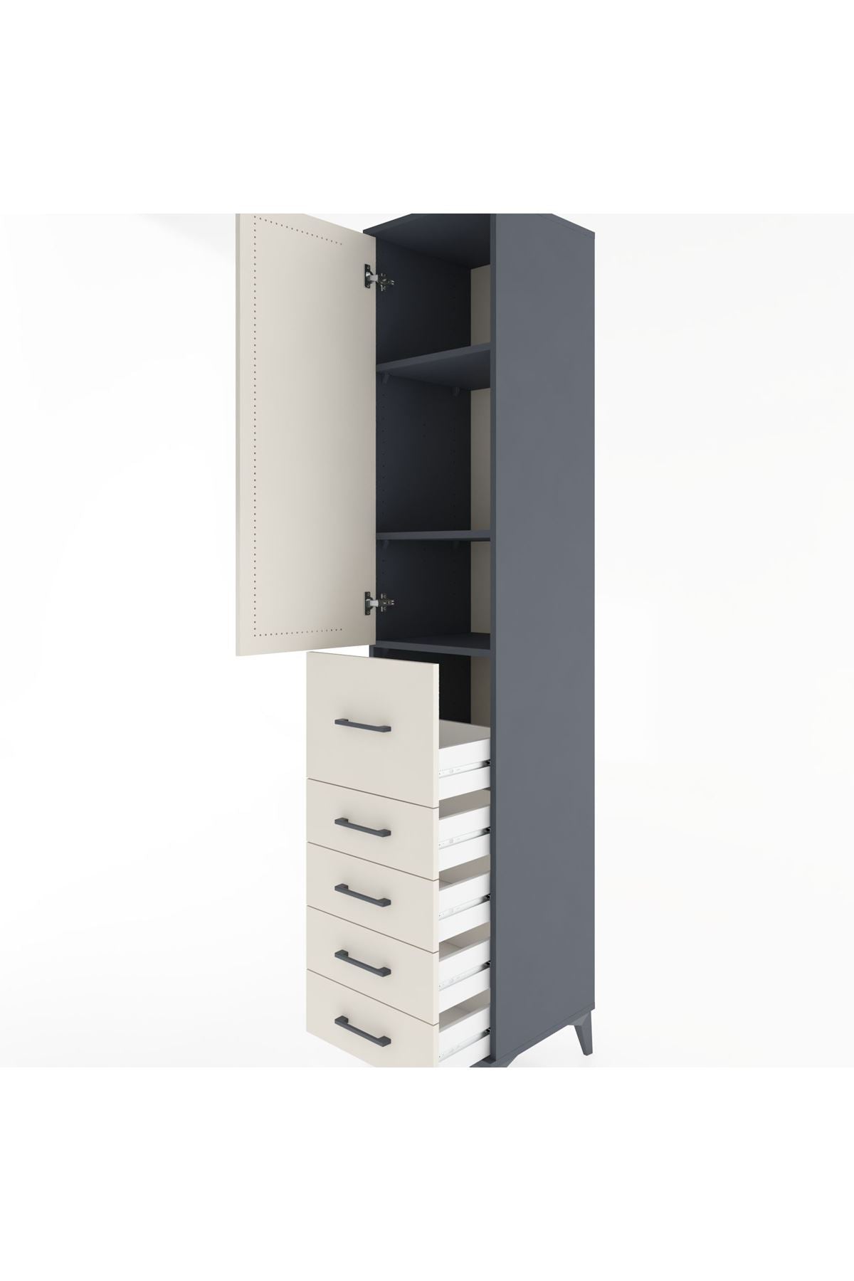 Hyperion Dolap 3 Raflı 5 Çekmeceli Tek Kapaklı 44x44x221 Antrasit-Aytaşı
