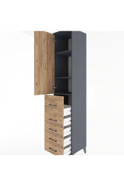 Hyperion Dolap 3 Raflı 5 Çekmeceli Tek Kapaklı 44x44x221 Antrasit-Çam
