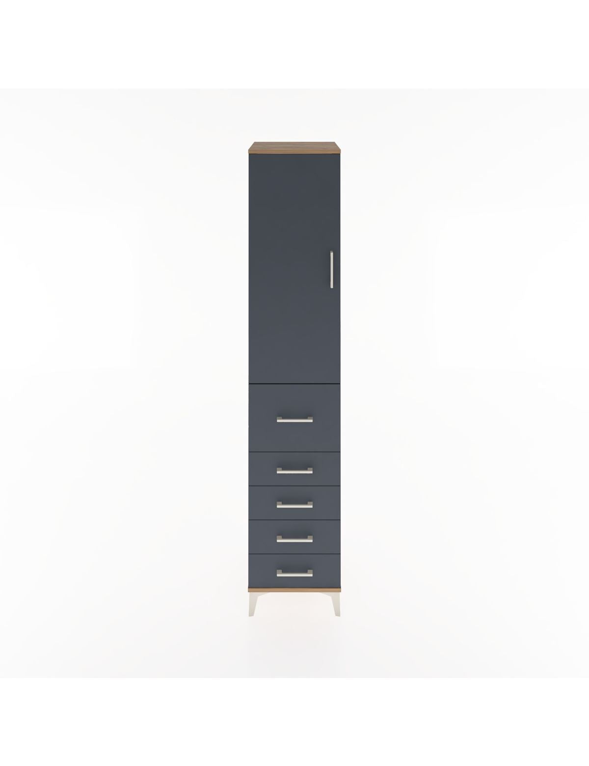 Hyperion Dolap 3 Raflı 5 Çekmeceli Tek Kapaklı 44x44x221 Çam-Antrasit