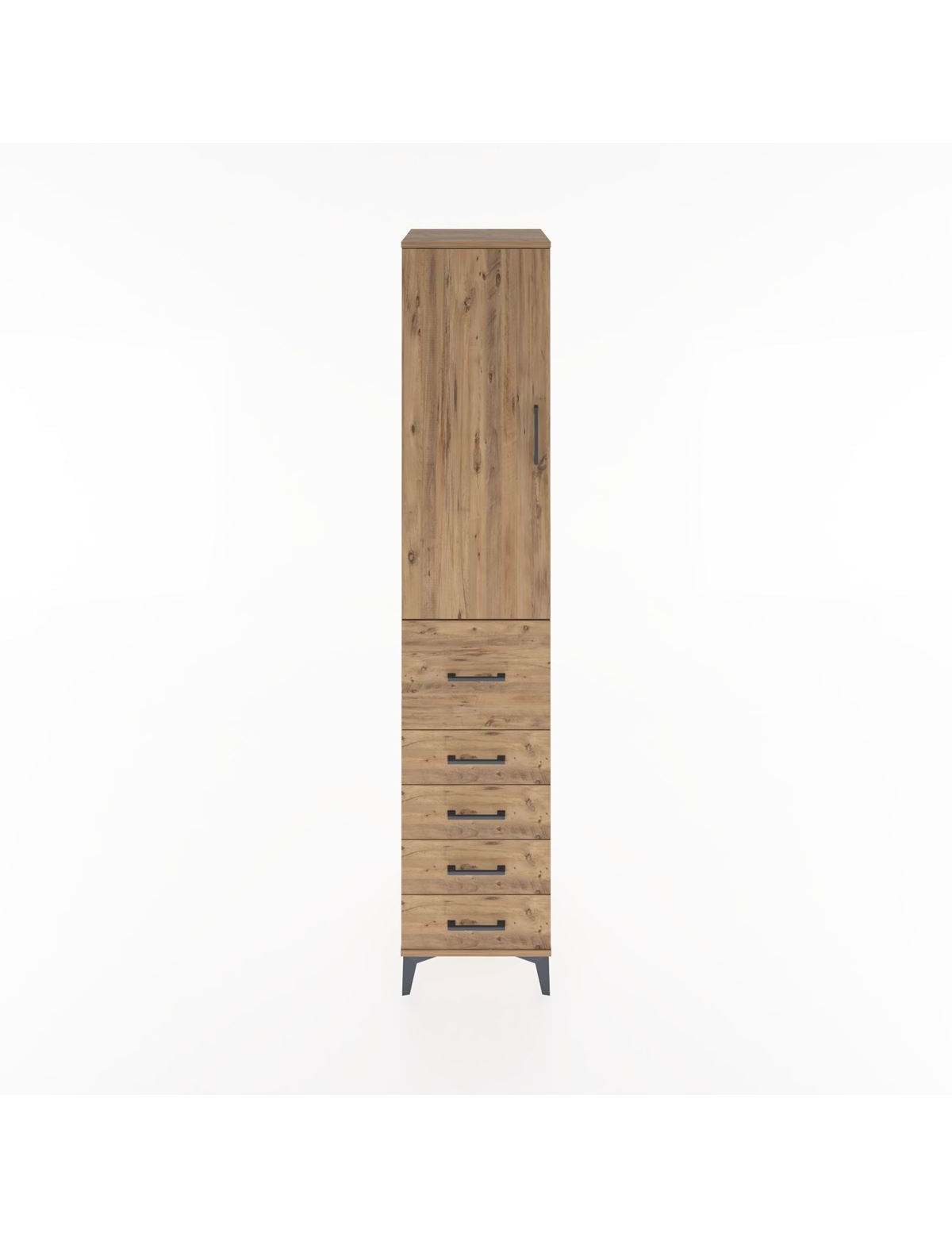 Hyperion Dolap 3 Raflı 5 Çekmeceli Tek Kapaklı 44x44x221 Çam-Çam