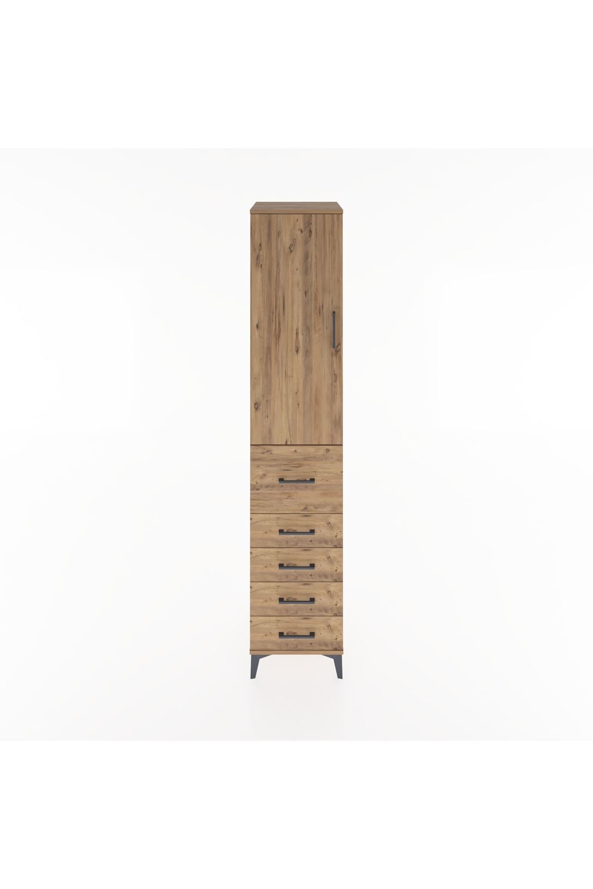 Hyperion Dolap 3 Raflı 5 Çekmeceli Tek Kapaklı 44x44x221 Çam-Çam