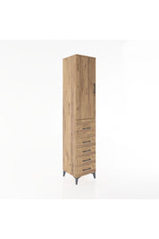 Hyperion Dolap 3 Raflı 5 Çekmeceli Tek Kapaklı 44x44x221 Çam-Çam