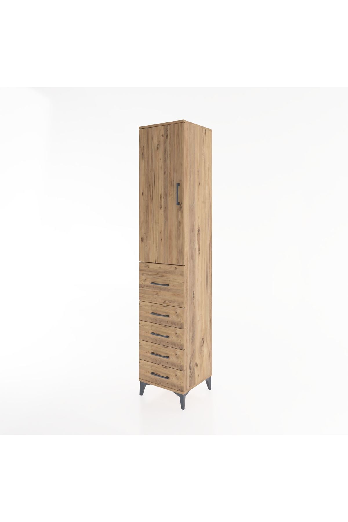 Hyperion Dolap 3 Raflı 5 Çekmeceli Tek Kapaklı 44x44x221 Çam-Çam