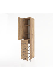 Hyperion Dolap 3 Raflı 5 Çekmeceli Tek Kapaklı 44x44x221 Çam-Çam