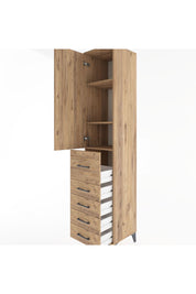 Hyperion Dolap 3 Raflı 5 Çekmeceli Tek Kapaklı 44x44x221 Çam-Çam