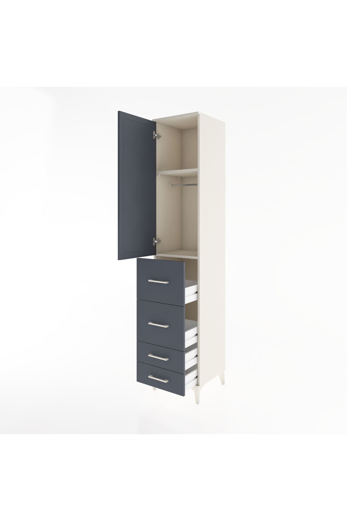 Hyperion Dolap 2 Raflı 4 Çekmeceli Tek Askılı 44x44x221 Aytaşı-Antrasit