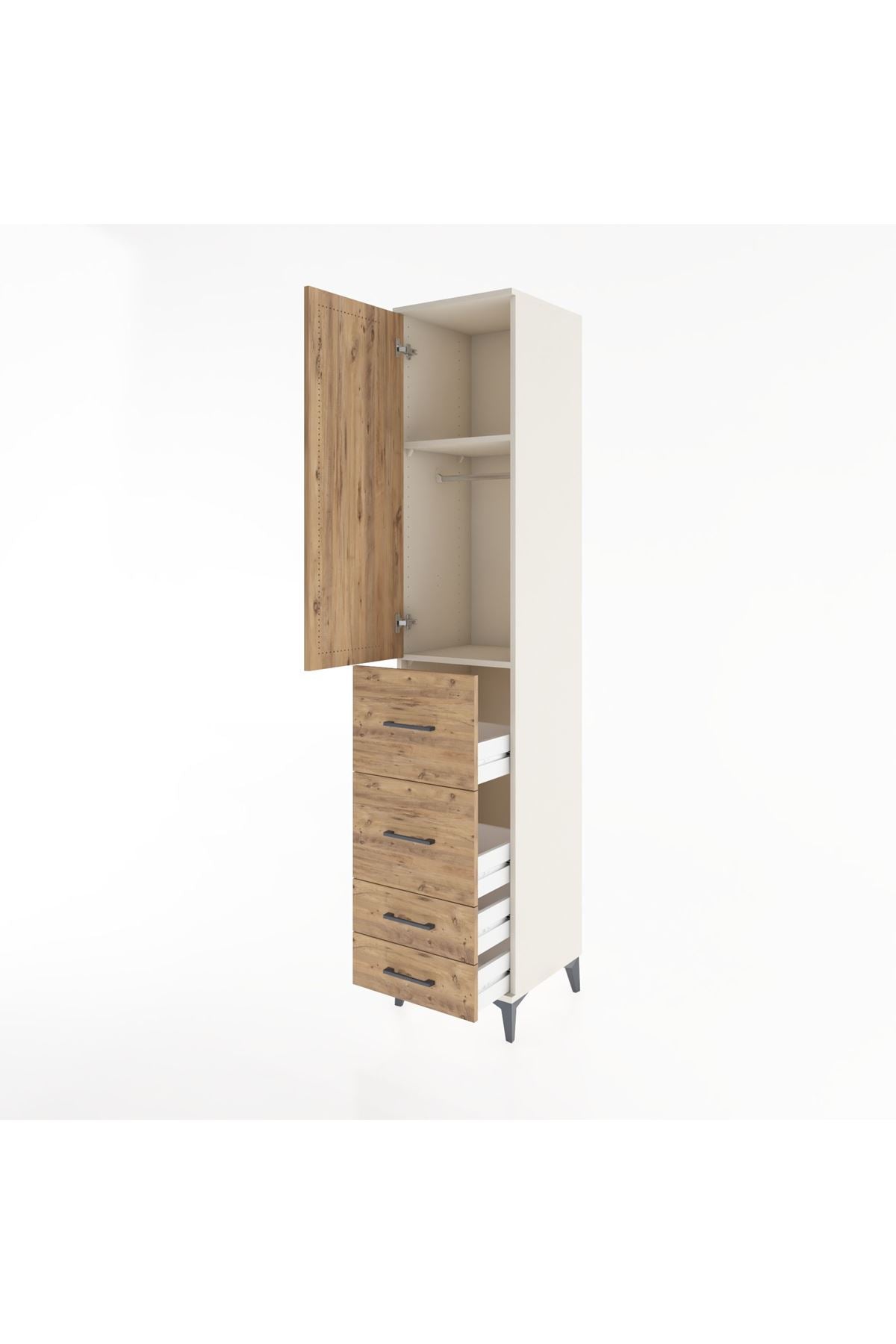 Hyperion Dolap 2 Raflı 4 Çekmeceli Tek Askılı 44x44x221 Aytaşı-Çam