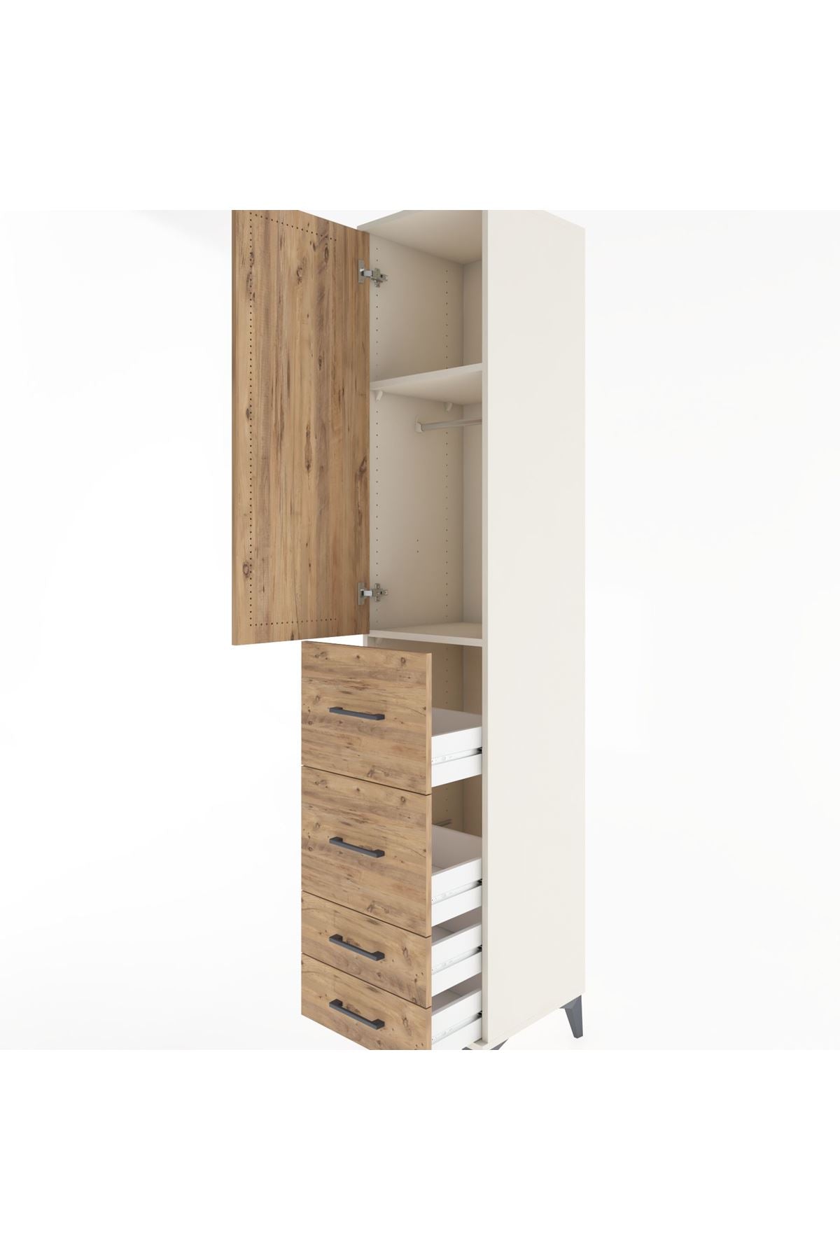 Hyperion Dolap 2 Raflı 4 Çekmeceli Tek Askılı 44x44x221 Aytaşı-Çam