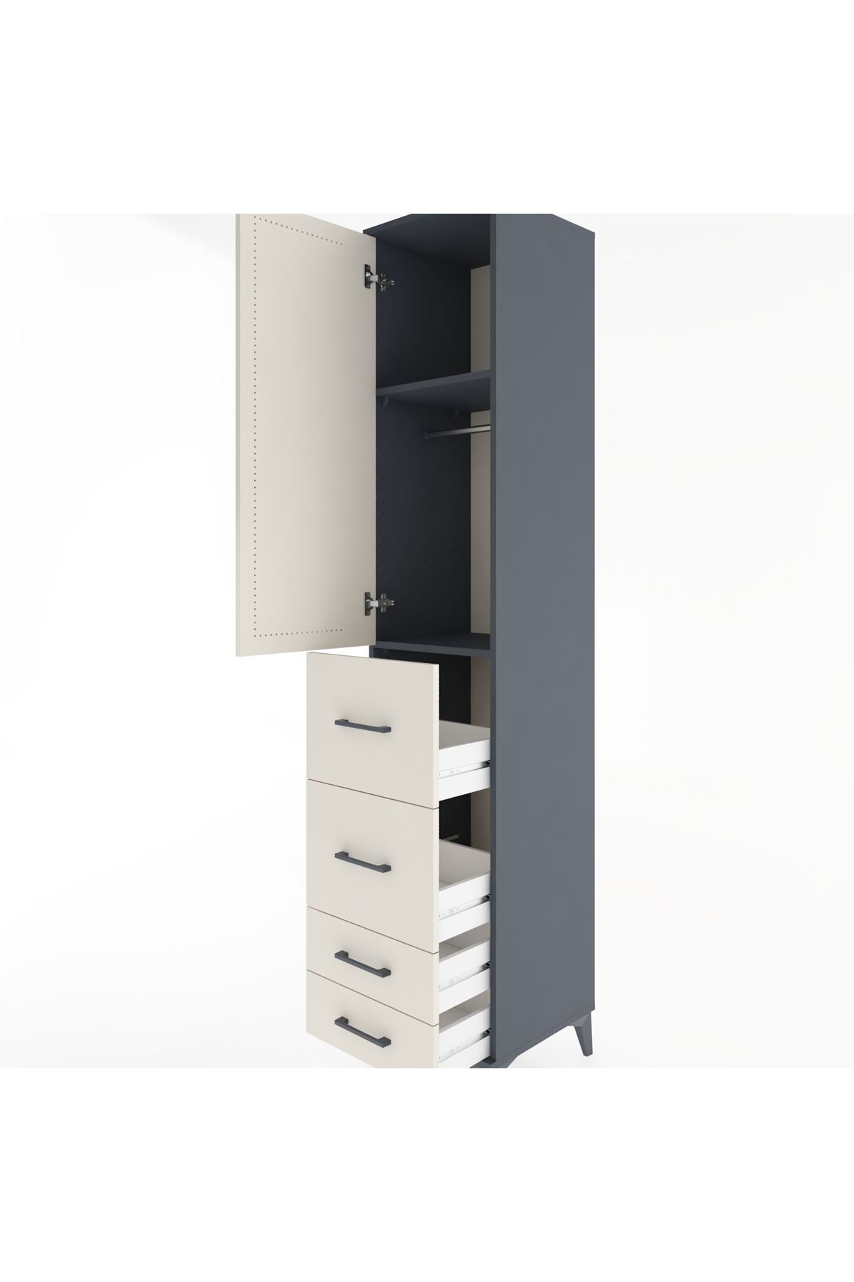 Hyperion Dolap 2 Raflı 4 Çekmeceli Tek Askılı 44x44x221 Antrasit-Aytaşı