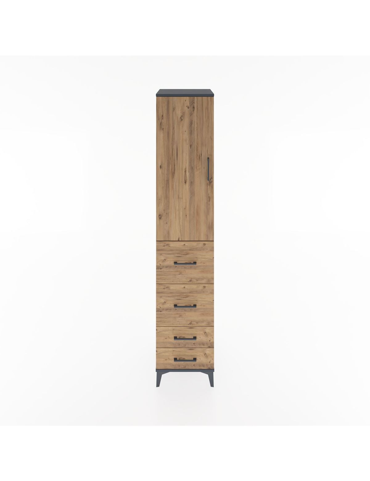 Hyperion Dolap 2 Raflı 4 Çekmeceli Tek Askılı 44x44x221 Antrasit-Çam