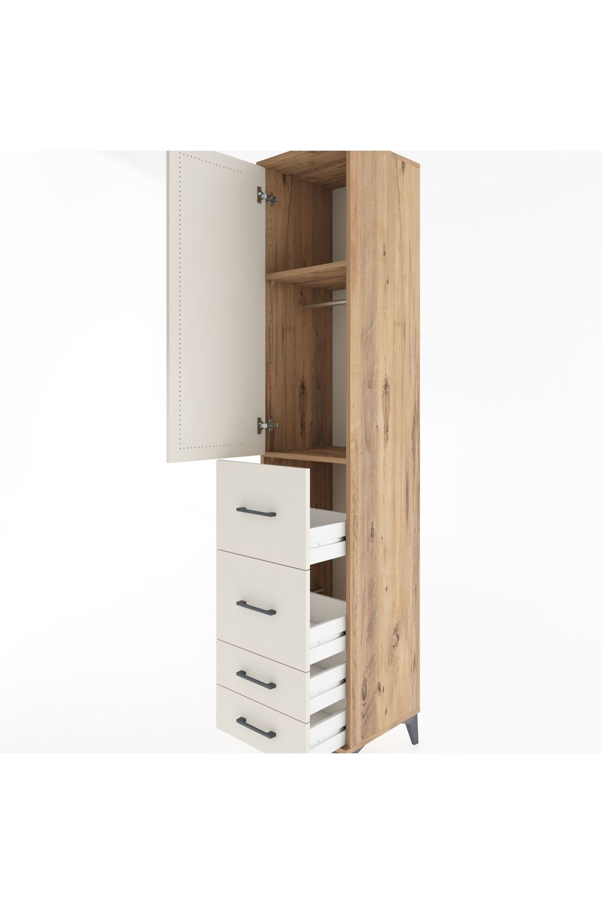 Hyperion Dolap 2 Raflı 4 Çekmeceli Tek Askılı 44x44x221 Çam-Aytaşı