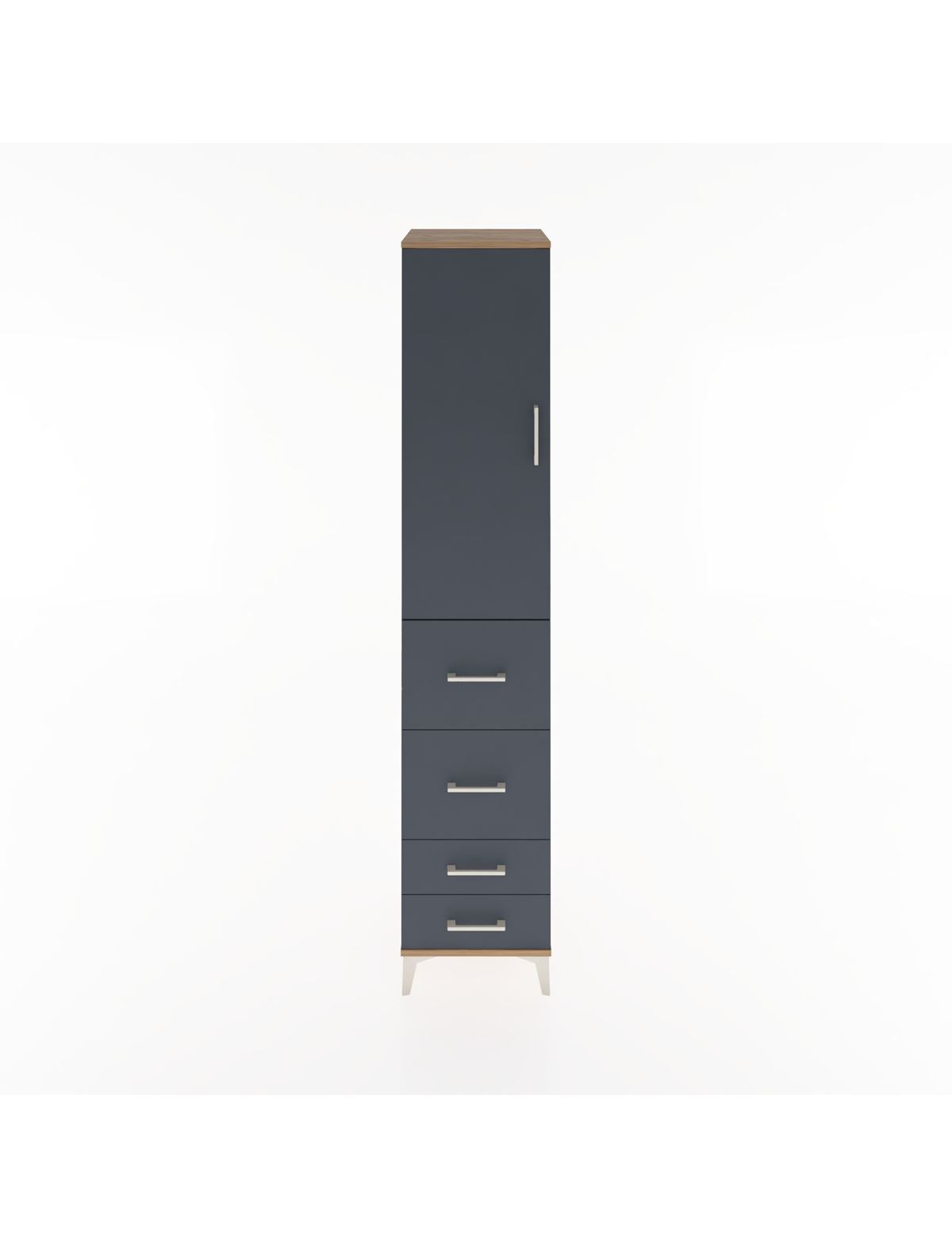 Hyperion Dolap 2 Raflı 4 Çekmeceli Tek Askılı 44x44x221 Çam-Antrasit