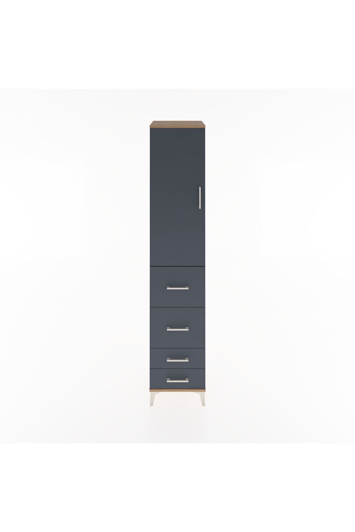 Hyperion Dolap 2 Raflı 4 Çekmeceli Tek Askılı 44x44x221 Çam-Antrasit