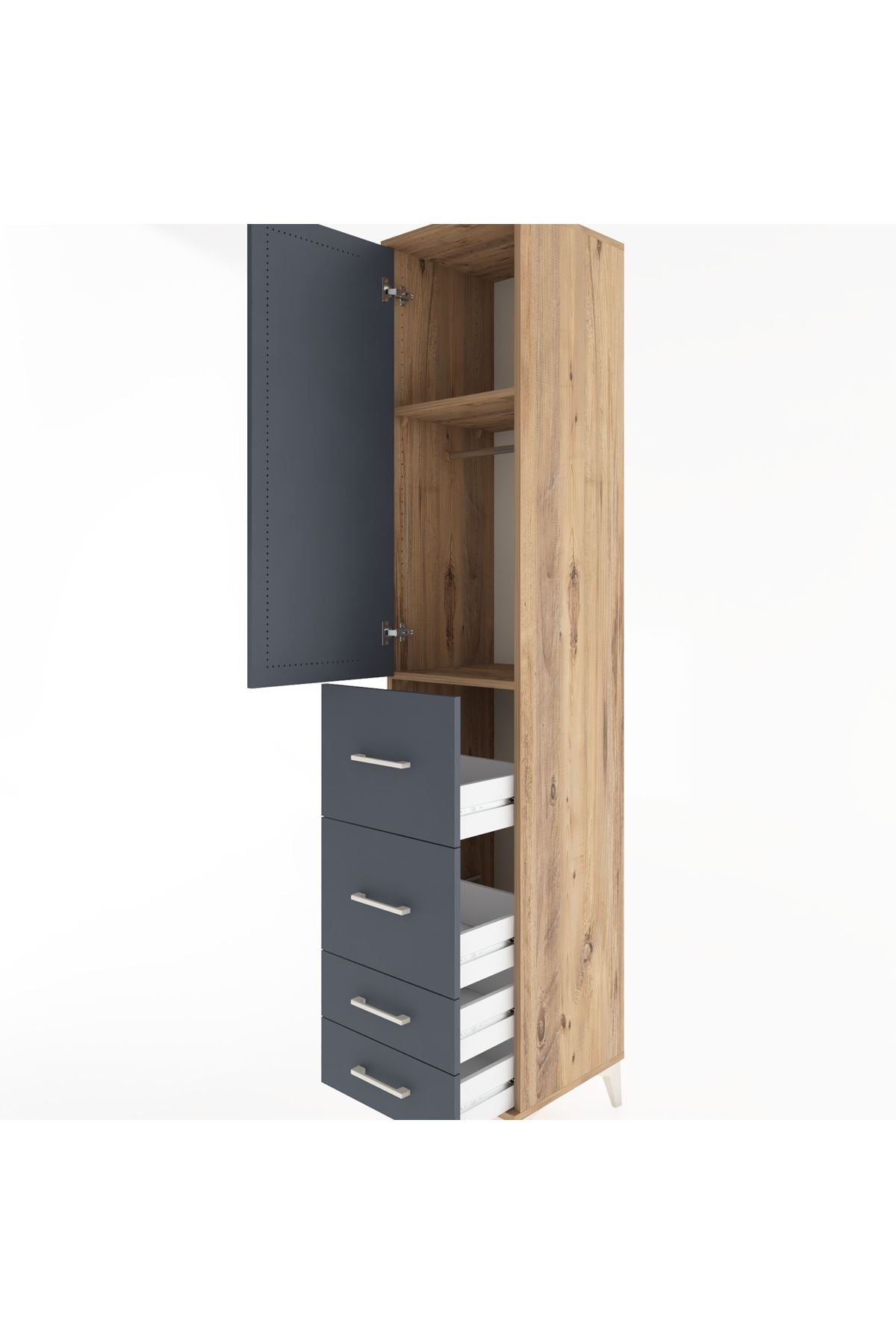 Hyperion Dolap 2 Raflı 4 Çekmeceli Tek Askılı 44x44x221 Çam-Antrasit
