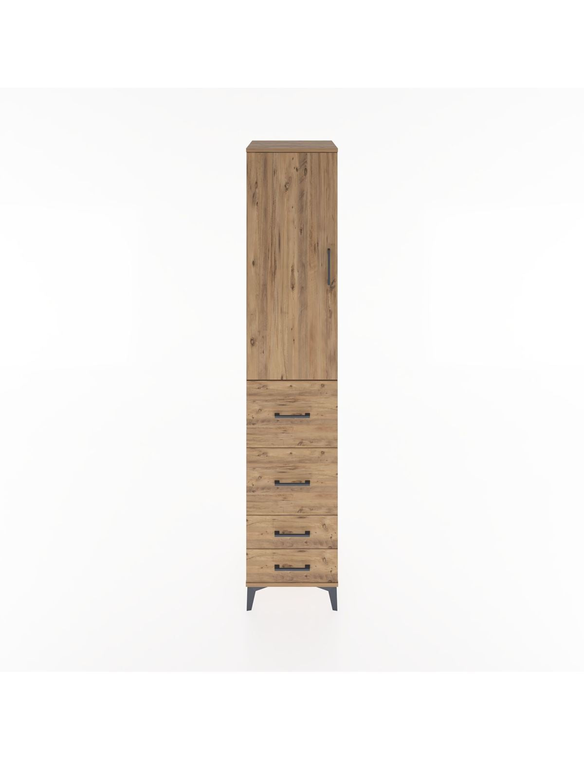 Hyperion Dolap 2 Raflı 4 Çekmeceli Tek Askılı 44x44x221 Çam-Çam