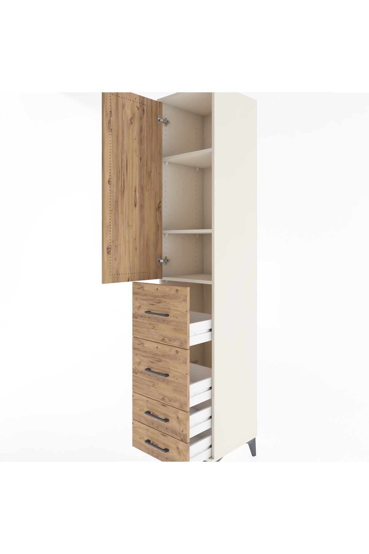 Hyperion Dolap 3 Raflı 4 Çekmeceli Tek Kapaklı 44x44x221 Aytaşı-Çam