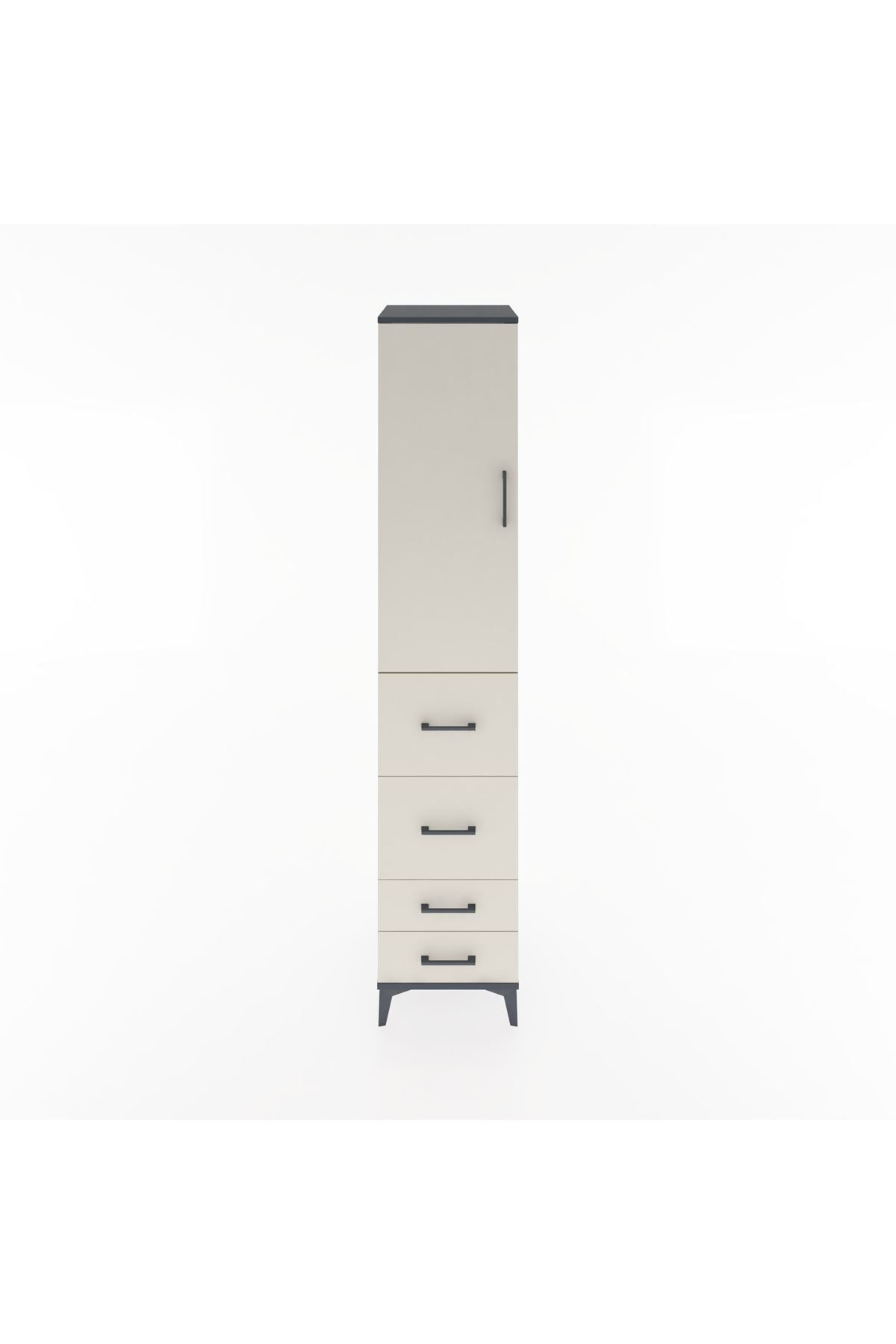 Hyperion Dolap 3 Raflı 4 Çekmeceli Tek Kapaklı 44x44x221 Antrasit-Aytaşı