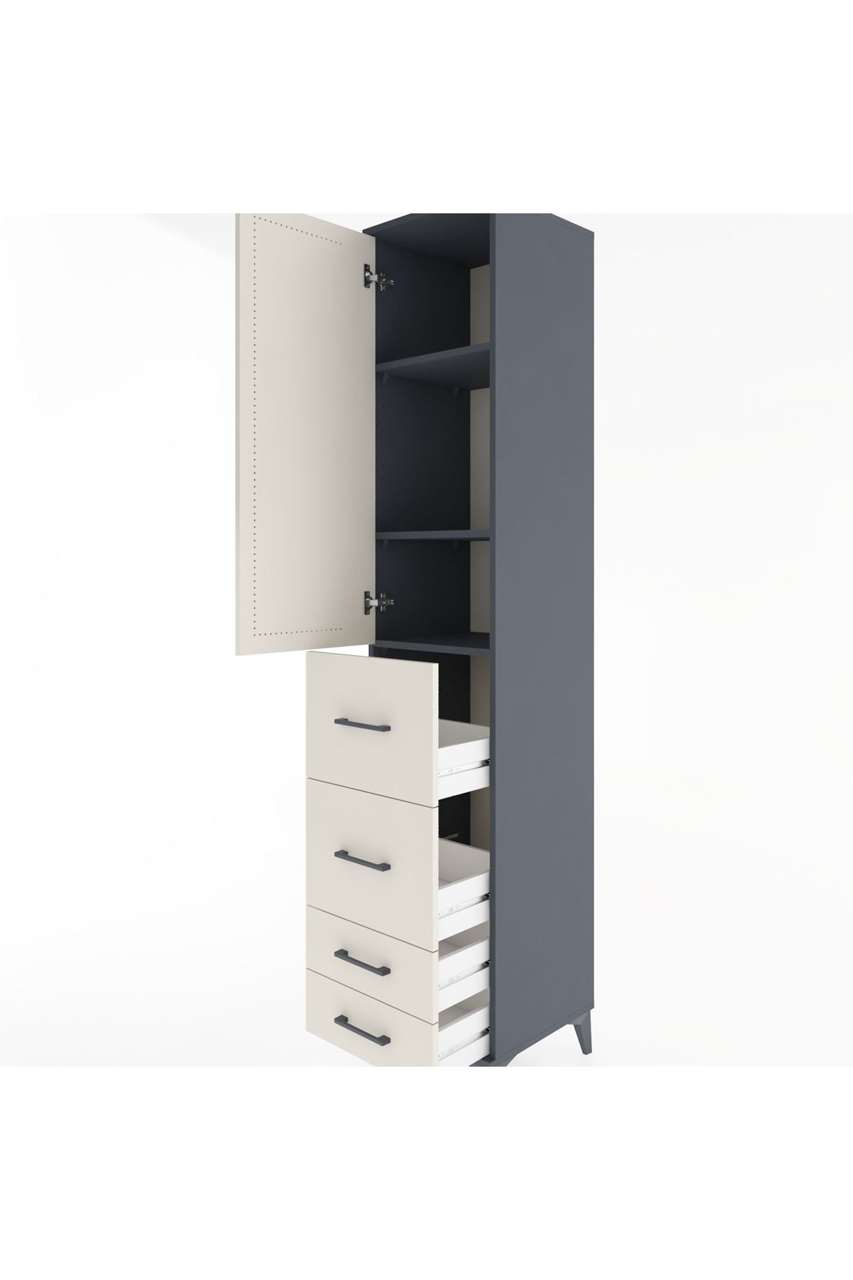 Hyperion Dolap 3 Raflı 4 Çekmeceli Tek Kapaklı 44x44x221 Antrasit-Aytaşı